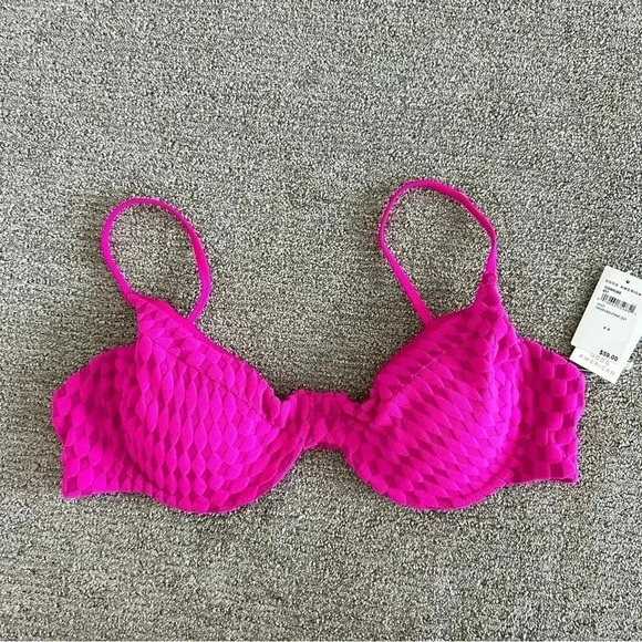 Good American Jacquard Demi Cup Bikini Top in Hawaiian Pink Size X- 6 - Picture 5 of 10
